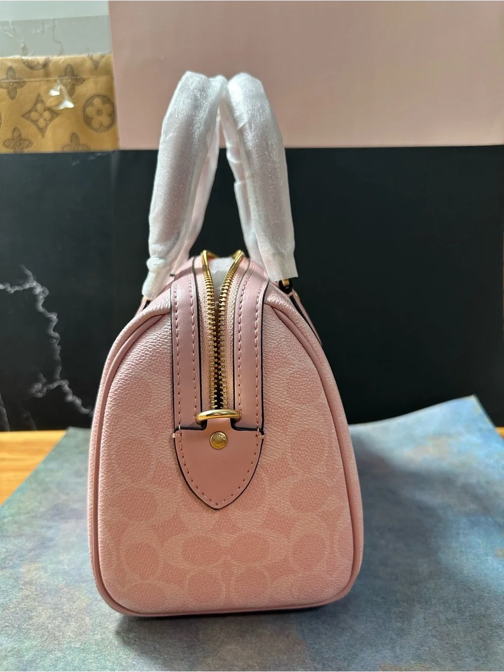 Coach Pink Signature Small Satchel with Gold Hardware